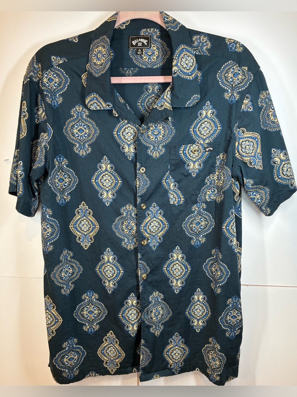 Billabong Men's Large Paisley Camp Shirt Organic Cotton Viscose Button Up